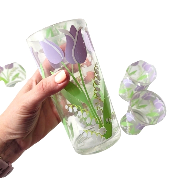 Vintage Stotter Tumbler Set Made In Usa Tulips - Picture 2 of 5